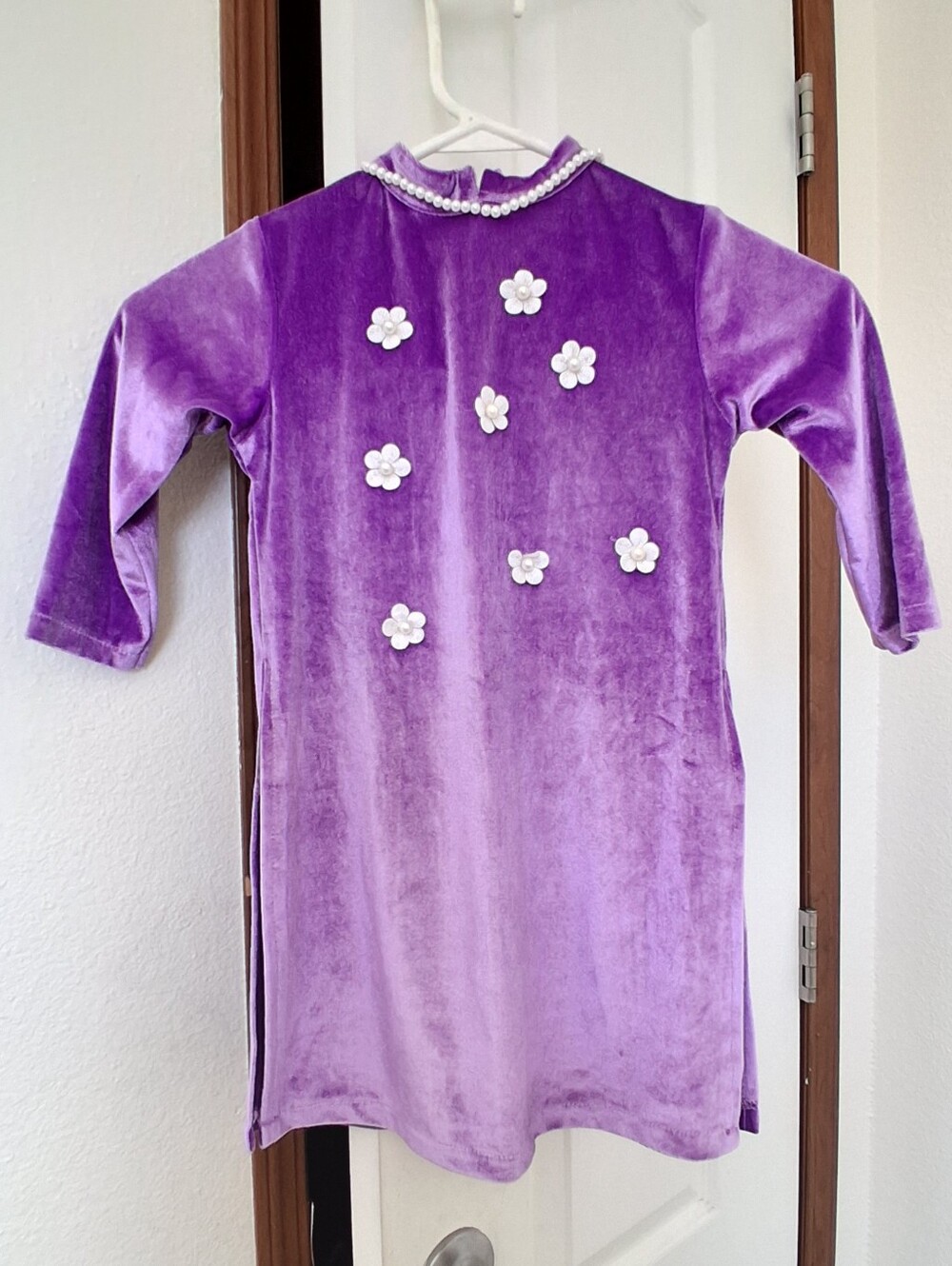 Dungkids Purple Velvet Floral Applique Dress Kids Girls Asian Inspiration Sz5